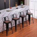 Taburete Tólix Alto 77 cms - Negro con asiento de Madera Oscura