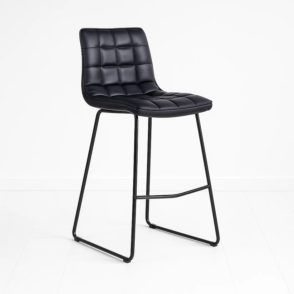 Pack de 2 Taburetes Alto Milano Cuero Sintetico con Patas Metálicas Estilo Industrial