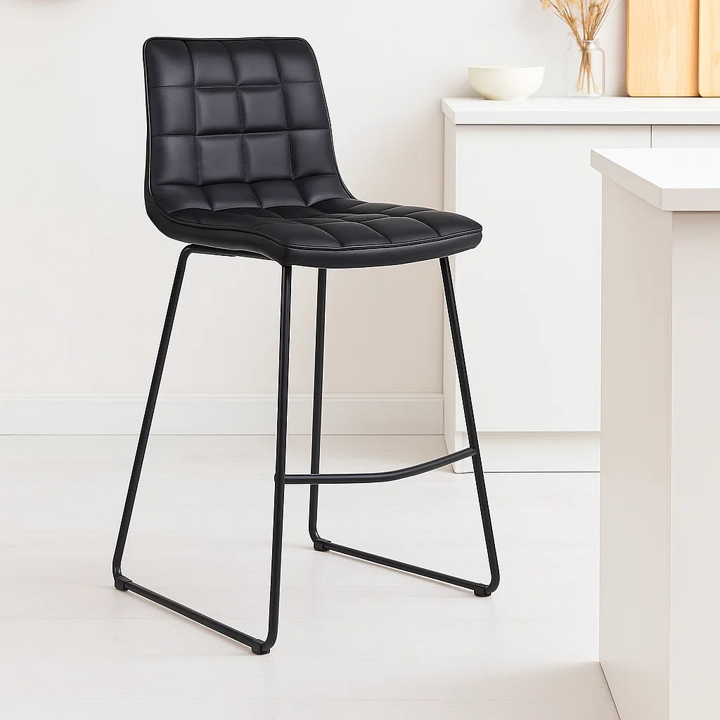 Pack de 2 Taburetes Alto Milano Cuero Sintetico con Patas Metálicas Estilo Industrial