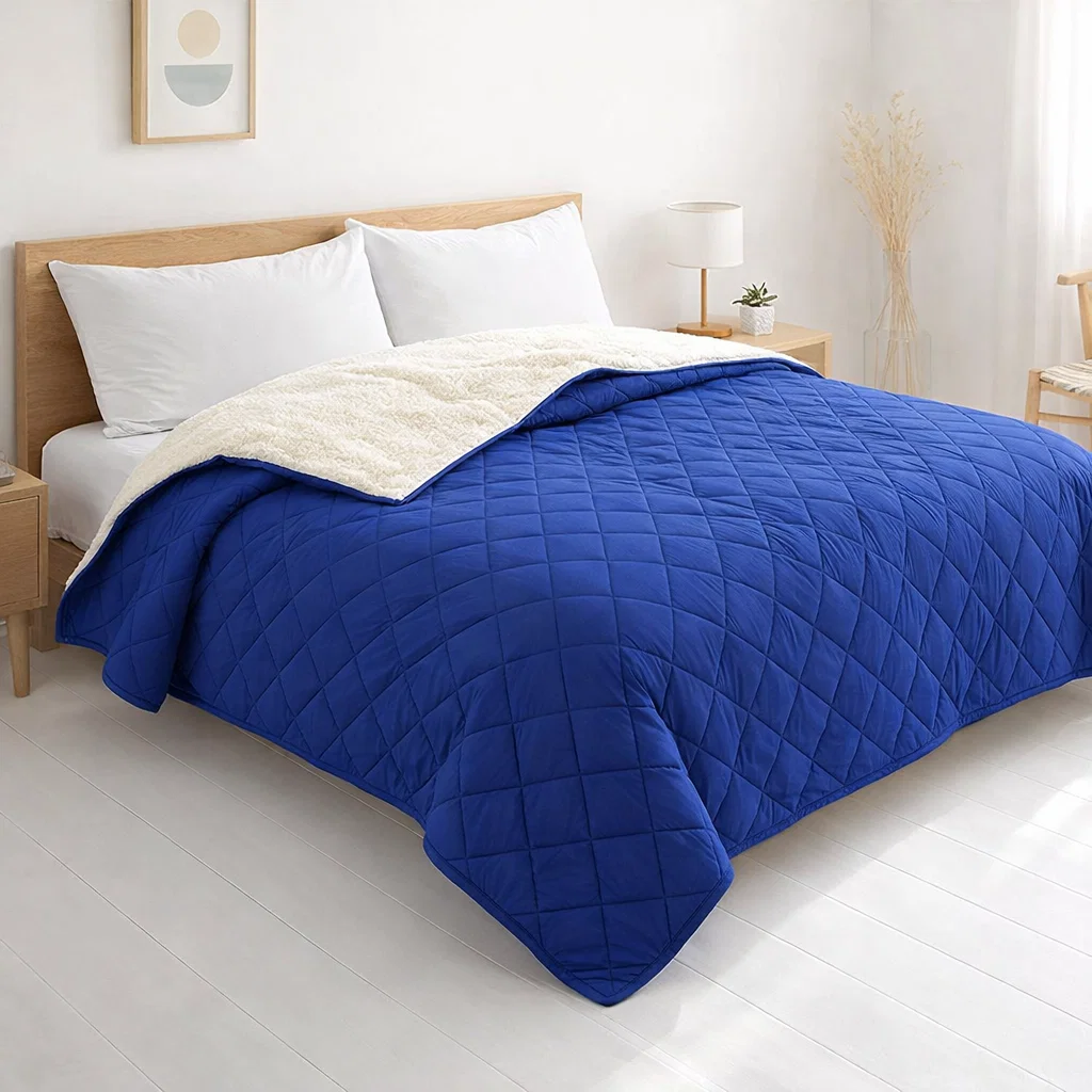 Quilt Velvet Termico Sherpa Azul KING