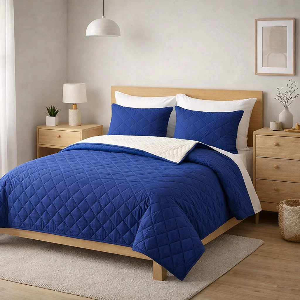 Quilt Velvet Termico Sherpa Azul KING
