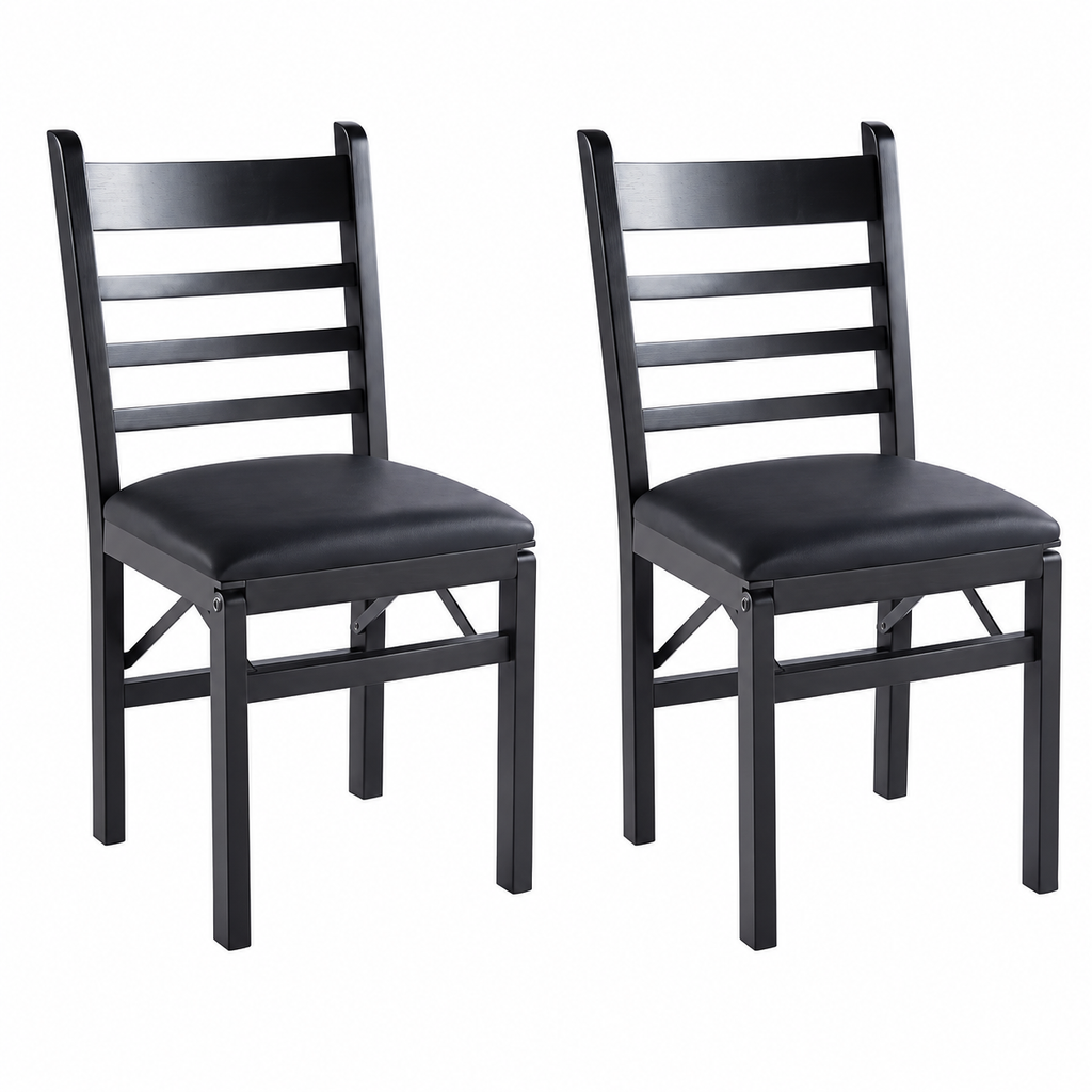 Pack de 2 Sillas Industrial Plegable con Marco Negro y Tapizado Sintético