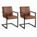 Pack de 2 Sillas Industrial de Cuero Sintético Marrón con Base Metálica – Café