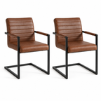 Pack de 2 Sillas Industrial de Cuero Sintético Marrón con Base Metálica – Café