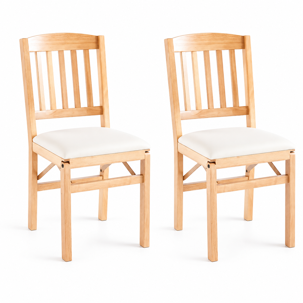 Pack de 2 Sillas Moderna Plegable de Madera Clara con Tapizado Neutro