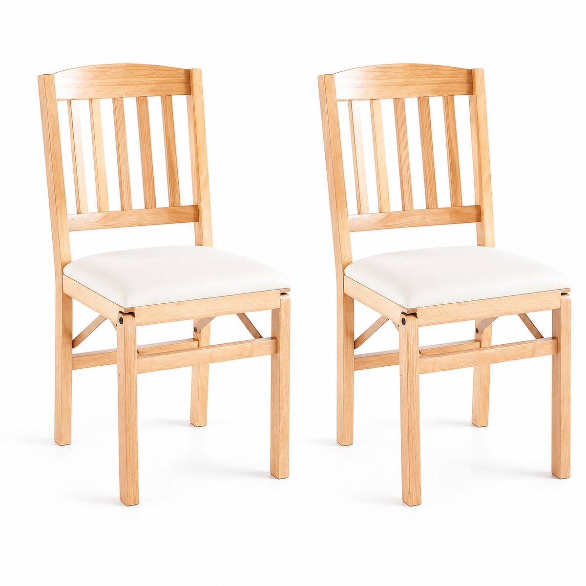 Pack de 2 Sillas Moderna Plegable de Madera Clara con Tapizado Neutro