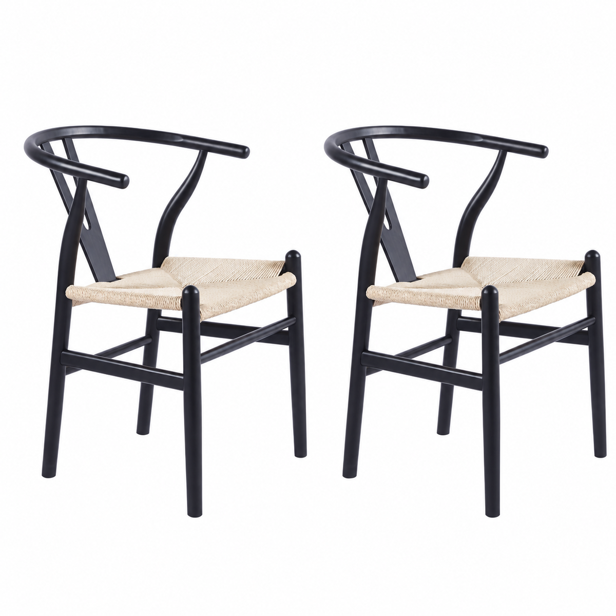 Pack de 2 Sillas Wishbone Madera e Hilo de Cuerda - Negra