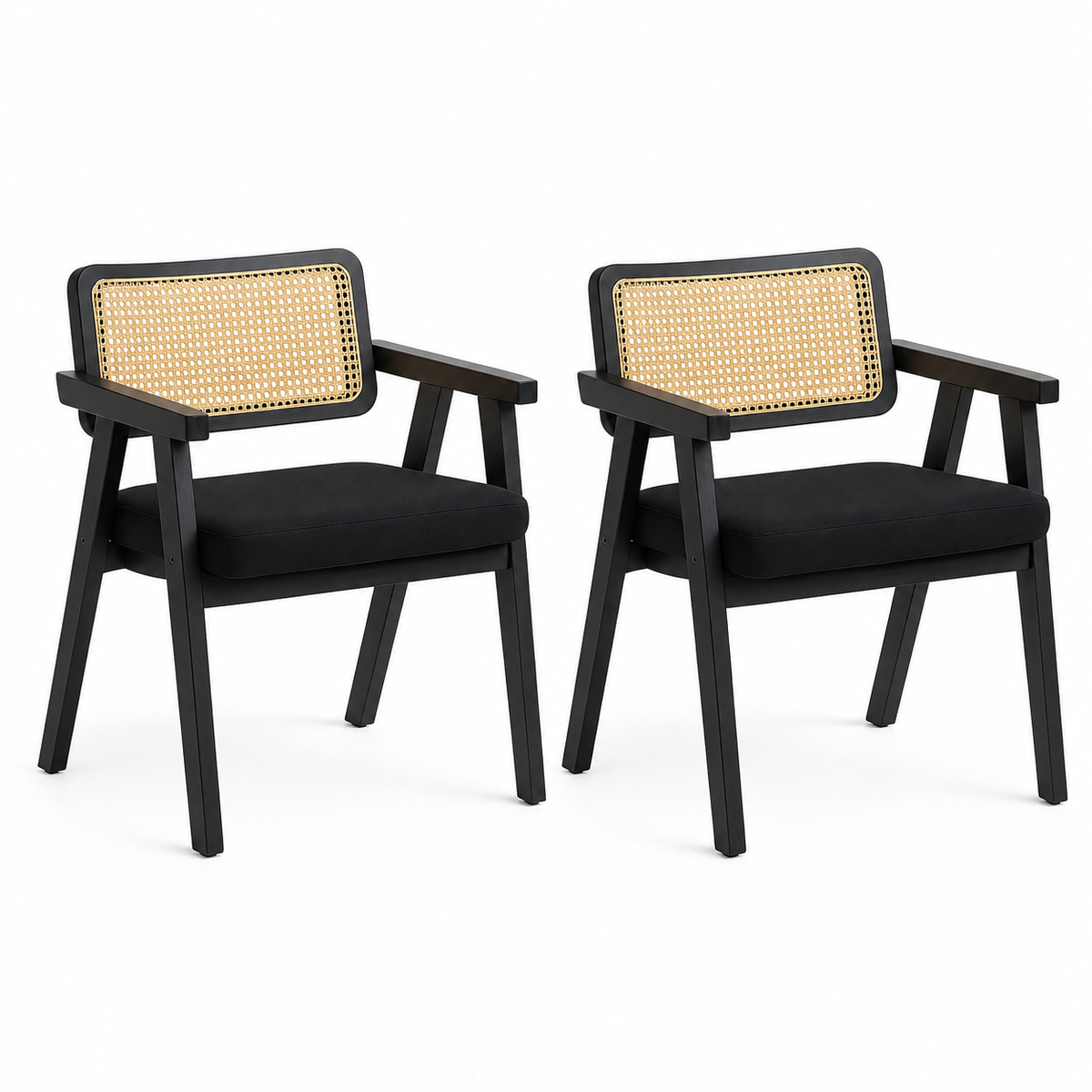 Pack de 2 Sitiales Acolchado Chandigarh Butaca Rattan - Negro