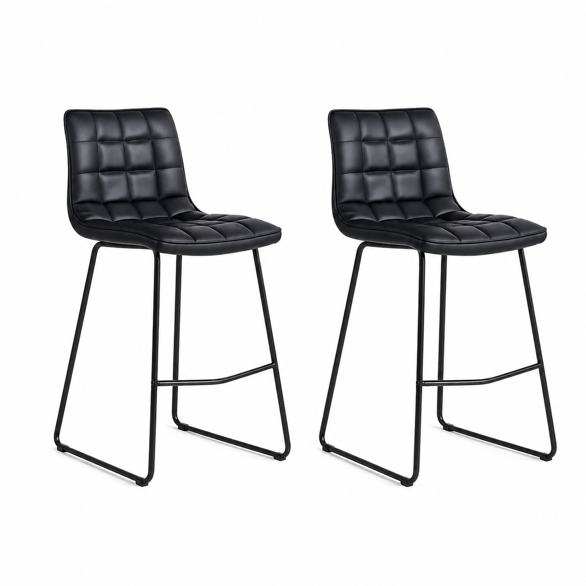Pack de 2 Taburetes Alto Milano Cuero Sintetico con Patas Metálicas Estilo Industrial
