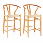 Pack de 2 Taburetes Wishbone Madera y Hilo de Cuerda - Natural