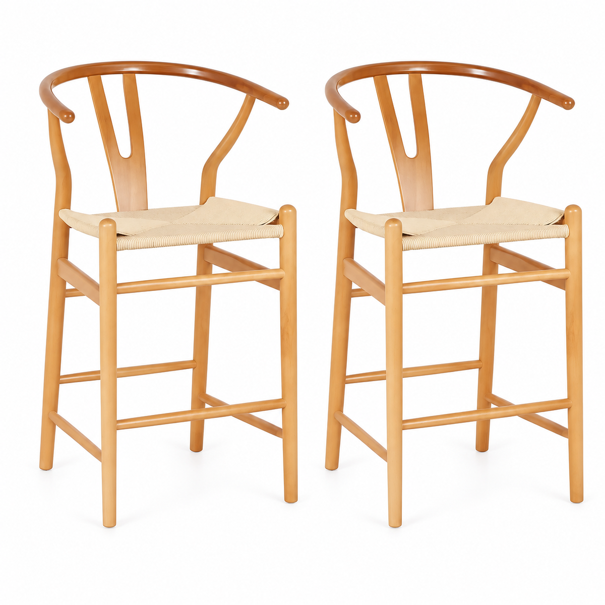 Pack de 2 Taburetes Wishbone Madera y Hilo de Cuerda - Natural