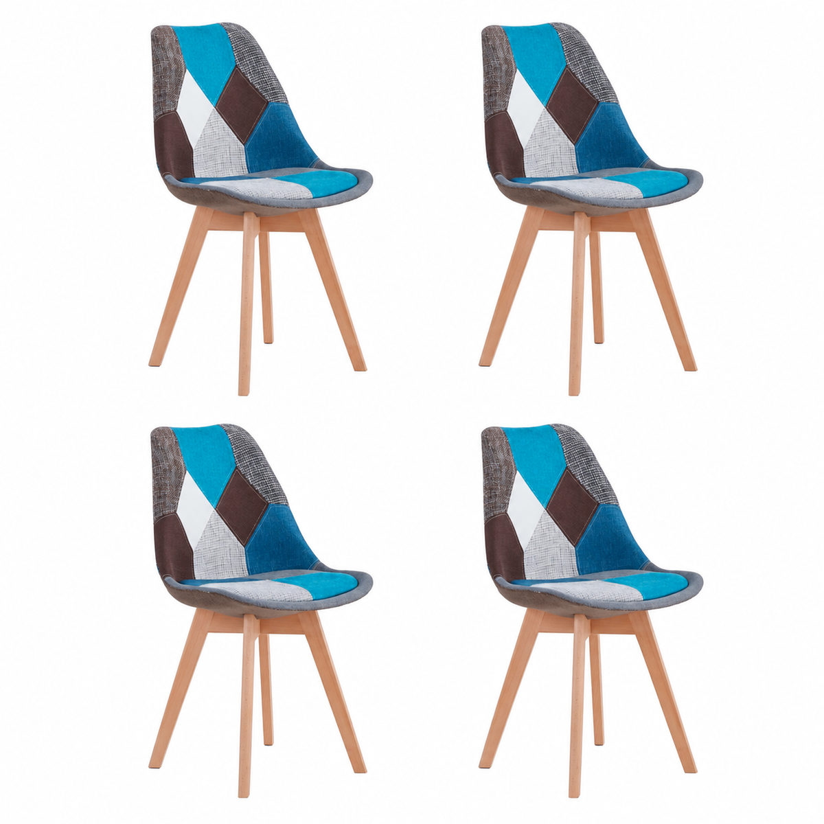 Pack de 4 Sillas Eames Patchwork Wood - Celeste