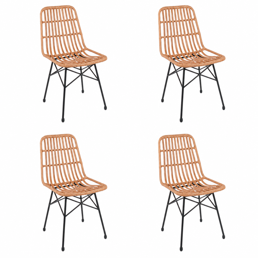Pack de 4 Sillas de Comedor Terraza Rattan Grecia Color Madera
