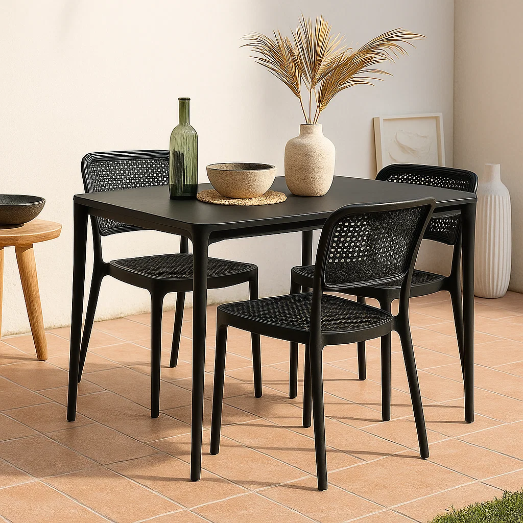Silla de Restaurant o Terraza Comedor Hoffman Enrejada - Negra Completa