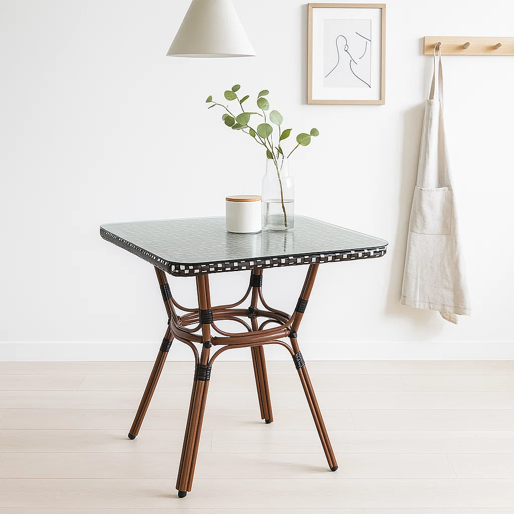 Mesa Bistro Parisina con Metál y Rattan Sintético para el hogar, disponible en Mons