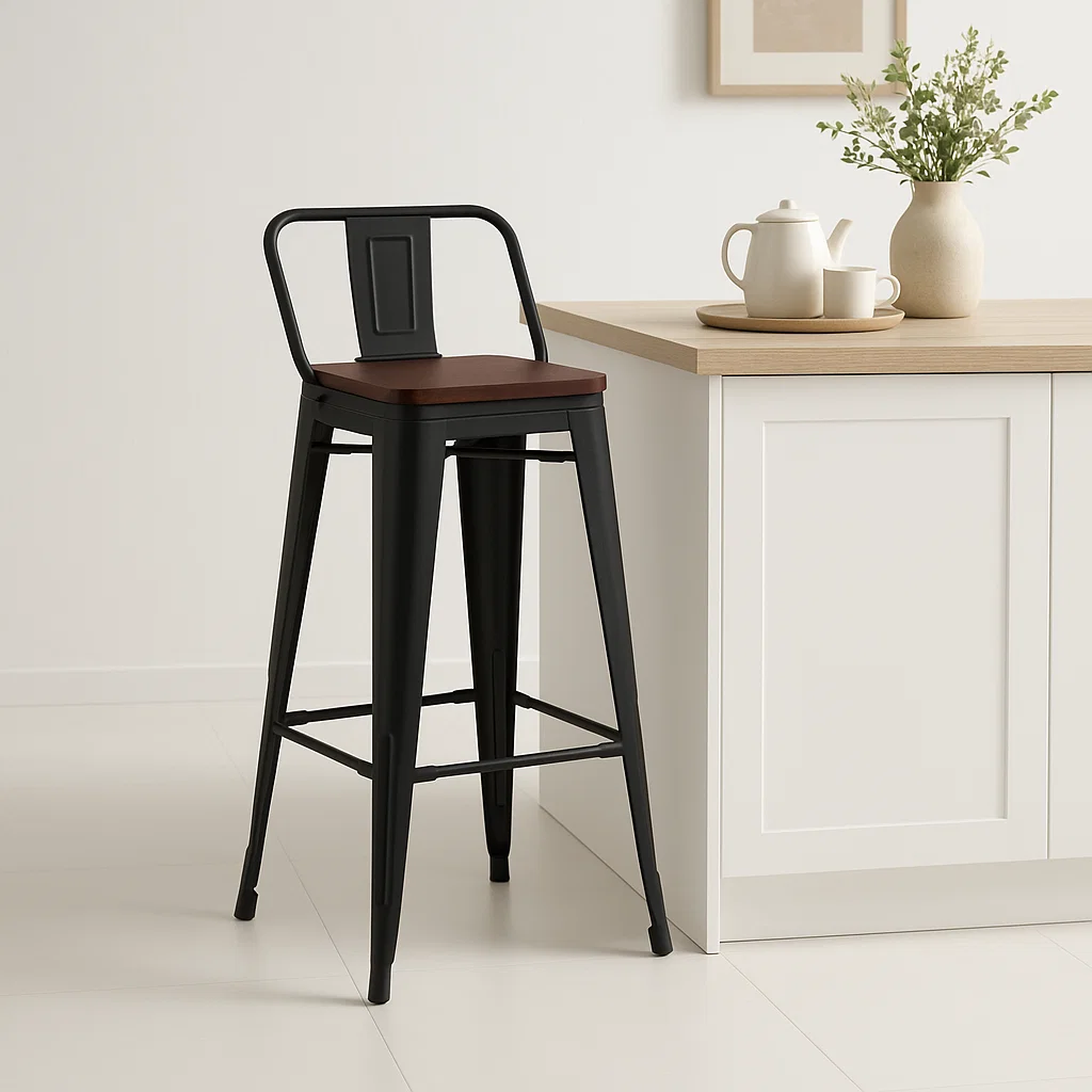 Taburete Tólix Alto 77 cms - Negro con asiento de Madera Oscura para el hogar, disponible en Mons