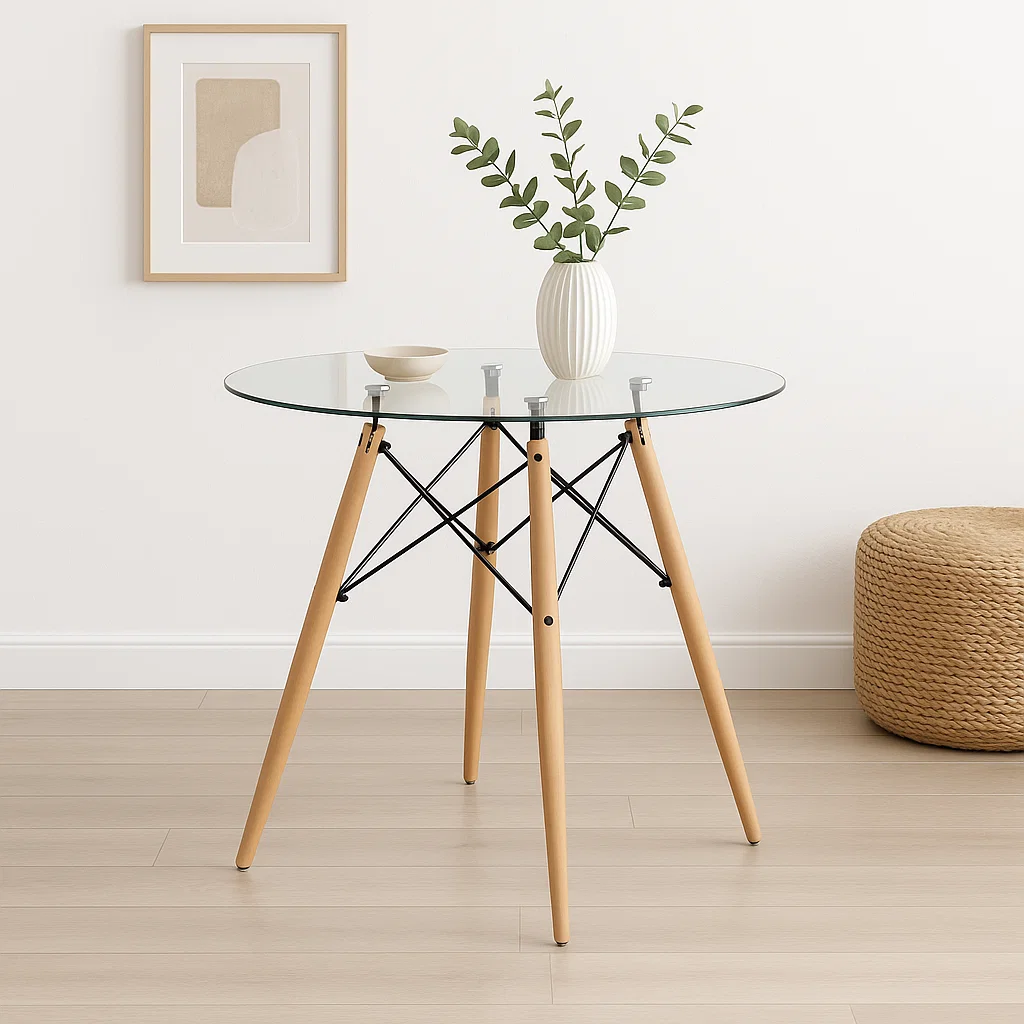 Mesa Eames 80cm redonda de vidrio