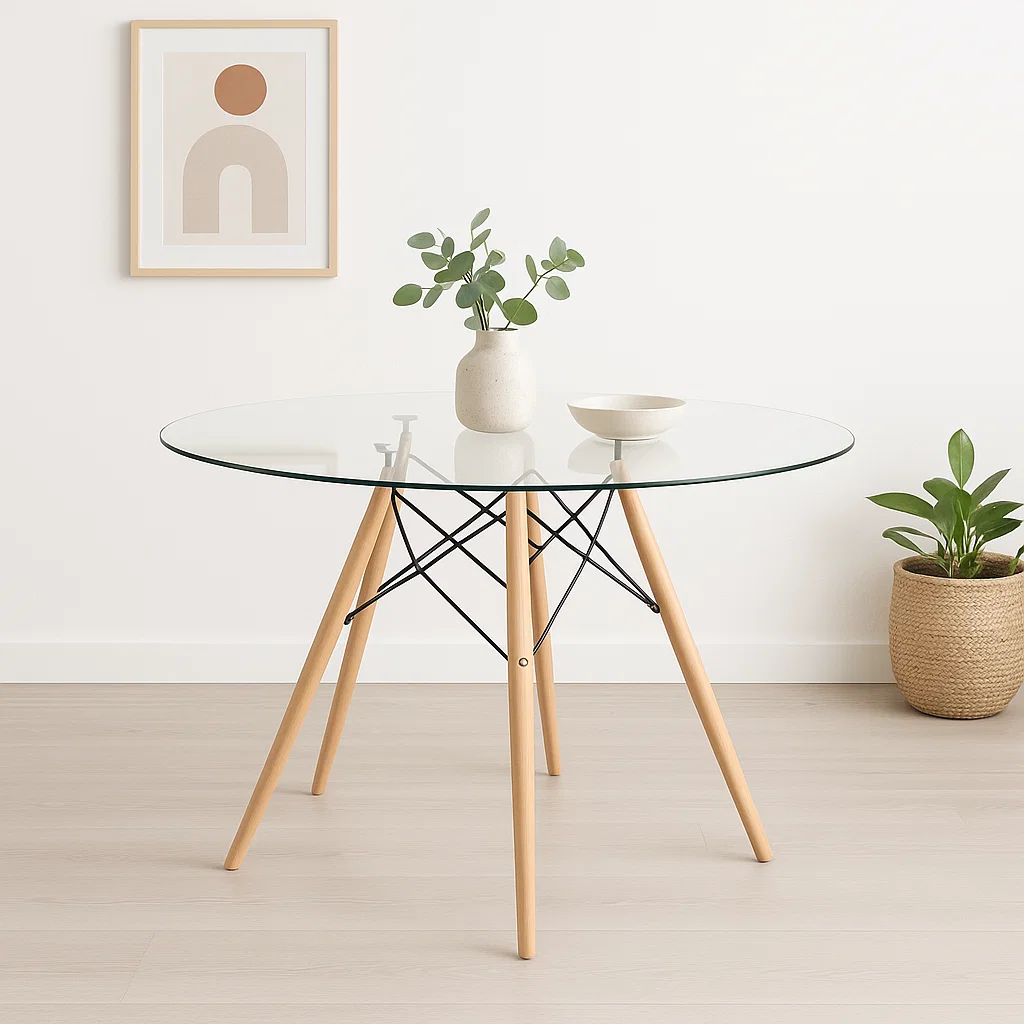 Mesa Eames 100cm redonda de vidrio