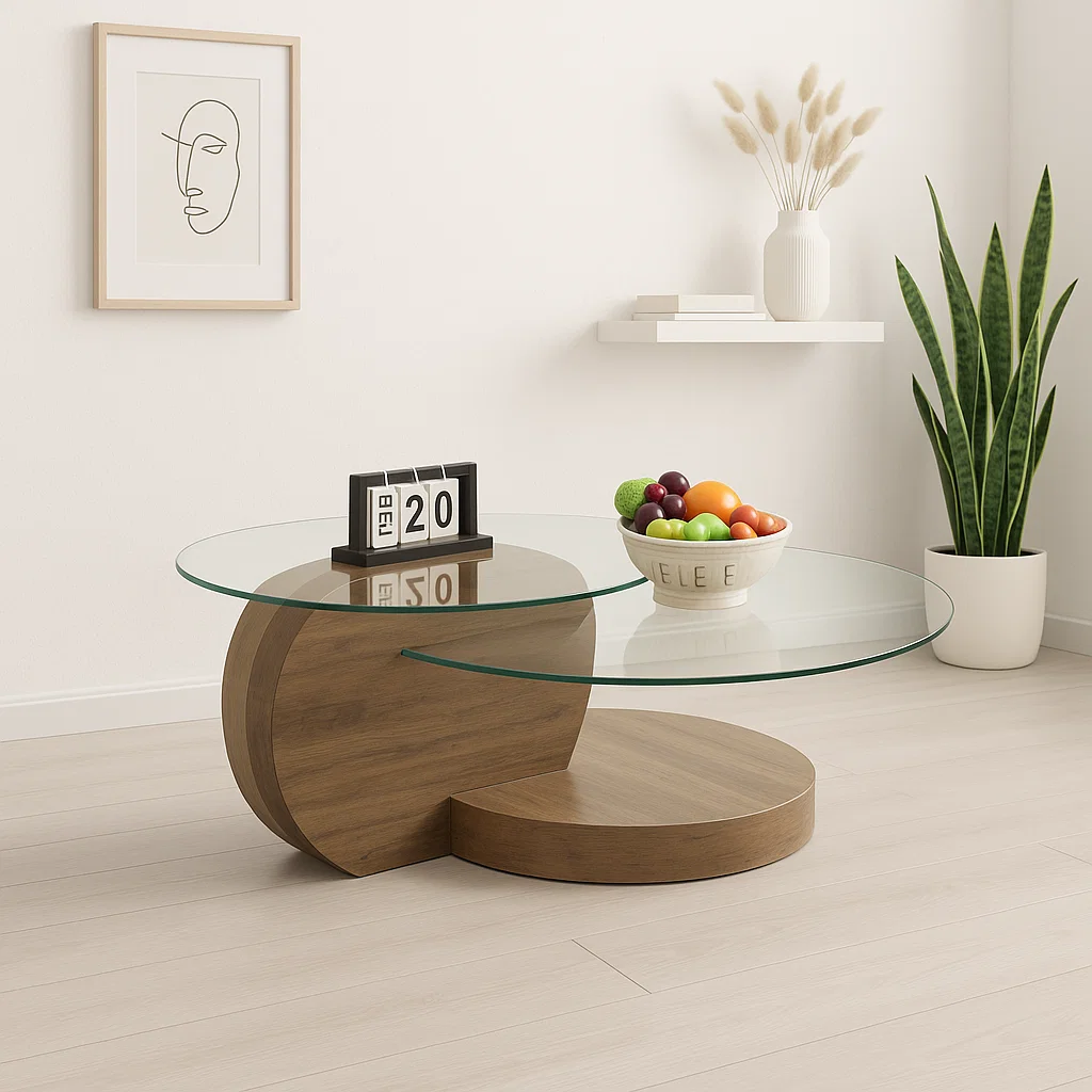 Mesa de Centro DuoGlass con Bases de Madera y Superficie de Vidrio para el hogar, disponible en Mons