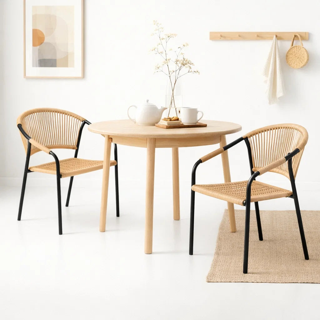 Silla FLET - Estructura Negra con Respaldo Encordado Beige para el hogar, disponible en Mons