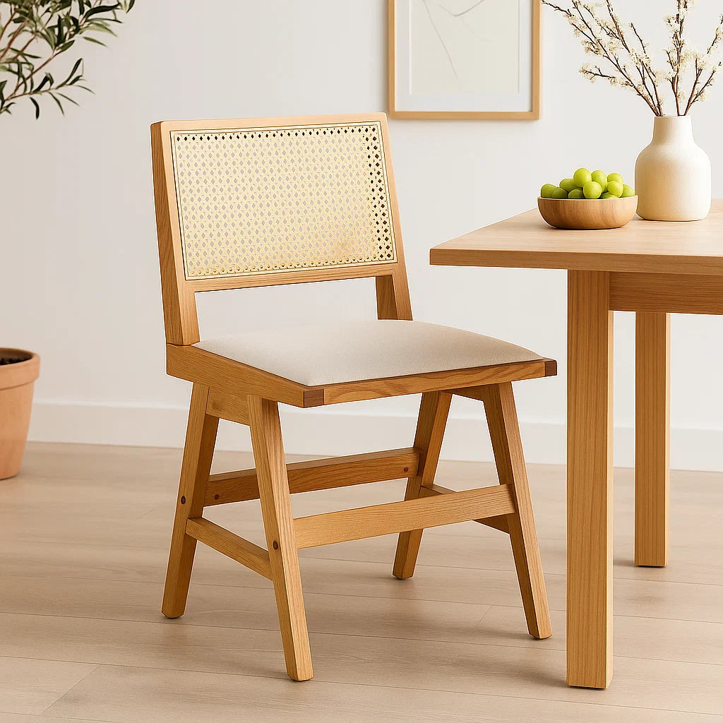 Silla Aura de Rattan con Asiento de Tela - Natural Beige para el hogar, disponible en Mons