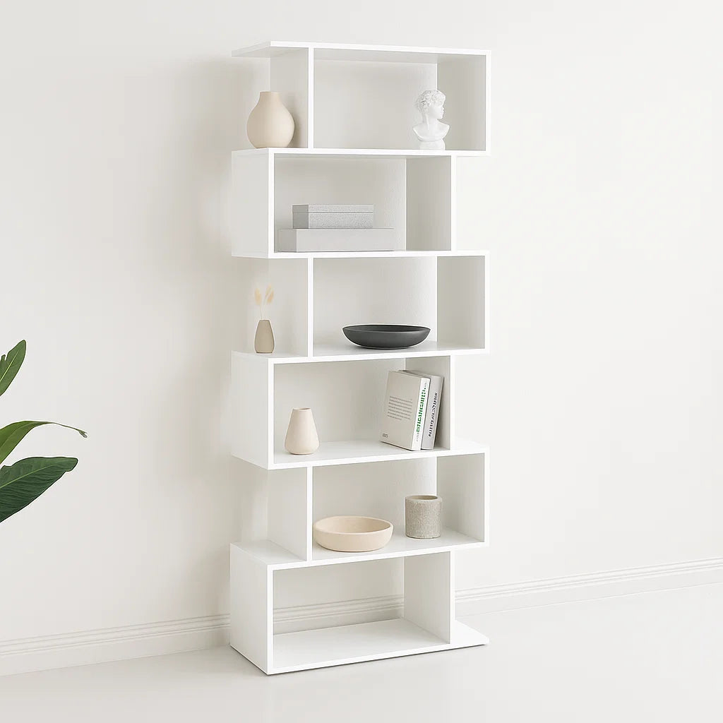 Estantería Moderna ZigZag de 6 Niveles - Blanco para el hogar, disponible en Mons