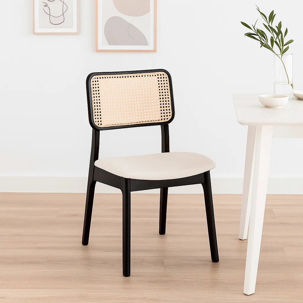 Pack de 2 Sillas de Comedor con Respaldo de Ratán y Asiento Tapizado - Beige para el hogar, disponible en Mons