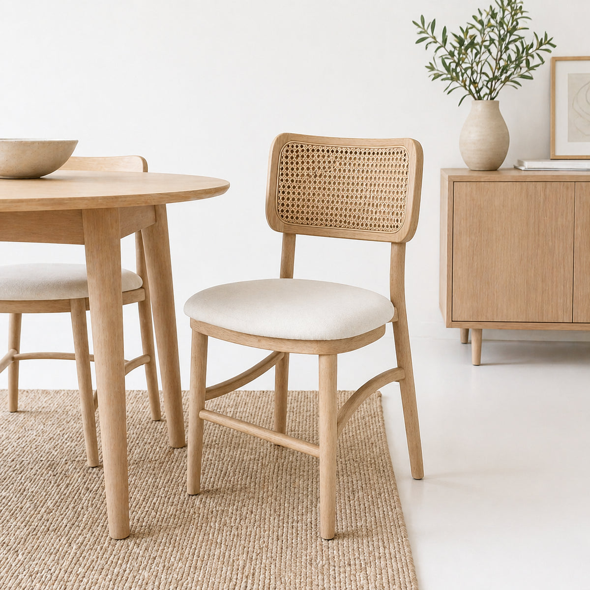 Pack de 2 Sillas de Estilo Natural con Respaldo Tejido y Asiento Acolchado para el hogar, disponible en Mons